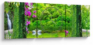 Obraz - Magiczny ogród z łabędziami (z zegarem) (90x30 cm)
