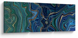 Obraz - Zielono - niebieski marmur (z zegarem) (90x30 cm)