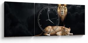 Obraz - Lew i lwica w chmurach (z zegarem) (90x30 cm)