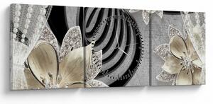 Obraz - 3D złote kwiaty (z zegarem) (90x30 cm)
