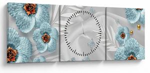 Obraz - 3D niebieskie kwiaty (z zegarem) (90x30 cm)