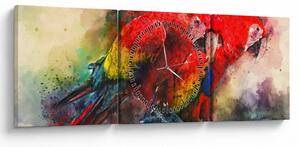 Obraz czerwonych papug Ara (z zegarem) (90x30 cm)
