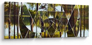 Obraz - Geometryczny kolaż na tle nordyckich lasów (z zegarem) (90x30 cm)