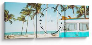 Obraz - Vintage van na plaży (z zegarem) (90x30 cm)