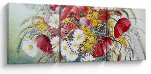 Obraz wazonu z dzikimi kwiatami (z zegarem) (90x30 cm)