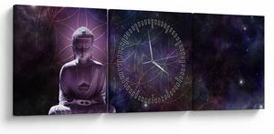 Obraz - Budda z kwiatami życia (z zegarem) (90x30 cm)