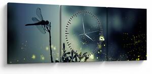 Obraz - Ważka w błyszczącej nocy (z zegarem) (90x30 cm)