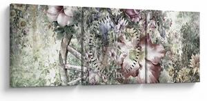 Obraz kwiatów na drewnianym kole (z zegarem) (90x30 cm)