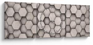 Obraz - Sześciokąty w betonie (z zegarem) (90x30 cm)