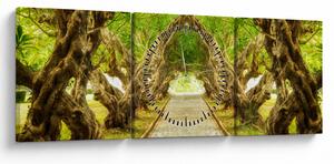 Obraz - Żywy tunel plumerii (z zegarem) (90x30 cm)