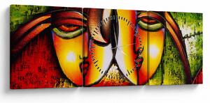 Obraz - Obraz olejny, abstrakcyjne twarze (z zegarem) (90x30 cm)