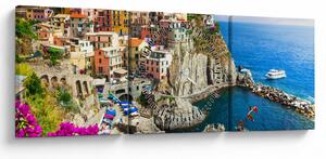 Obraz - Włoska wioska Manarola (z zegarem) (90x30 cm)
