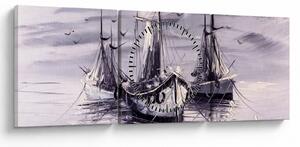 Obraz - Port, obraz olejny (z zegarem) (90x30 cm)