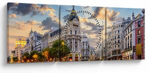 Obraz - Calle Gran Vía, Madryt, Hiszpania (z zegarem) (90x30 cm)