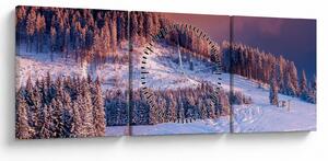 Obraz zimowego krajobrazu (z zegarem) (90x30 cm)