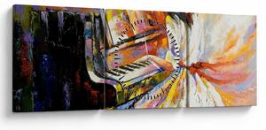 Obraz - Kobieta grająca na pianinie (z zegarem) (90x30 cm)