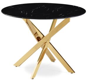 Stół Okrągły Szklany BALI 100 cm Czarny Marmur/Złoty Glamour