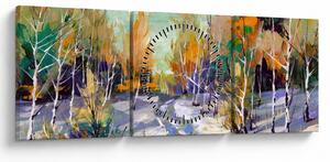 Obraz - Zaśnieżona ścieżka przez las, obraz olejny (z zegarem) (90x30 cm)