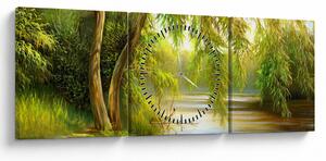 Obraz - Wierzba nad jeziorem, obraz olejny (z zegarem) (90x30 cm)