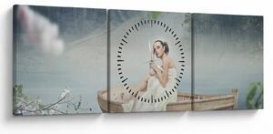 Obraz - Kobieta na łodzi (z zegarem) (90x30 cm)