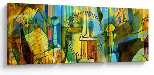Obraz - Architektura, abstrakcja kubistyczna (z zegarem) (90x30 cm)