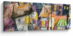 Obraz - Deszczowy wieczór (z zegarem) (90x30 cm)