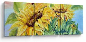 Obraz kwitnących słoneczników (z zegarem) (90x30 cm)