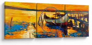 Obraz - Łódź o zachodzie słońca (z zegarem) (90x30 cm)
