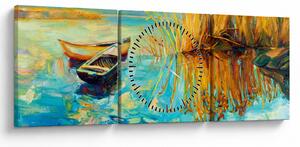 Obraz - Jezioro z łodziami (z zegarem) (90x30 cm)