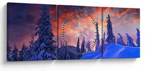 Obraz - Zimowy zmierzch (z zegarem) (90x30 cm)