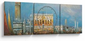 Obraz - Gondola przejeżdżająca przez Wenecję, obraz olejny (z zegarem) (90x30 cm)