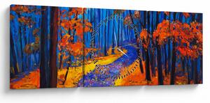 Obraz jesiennego lasu (z zegarem) (90x30 cm)