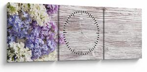 Obraz bzu na drewnie (z zegarem) (90x30 cm)