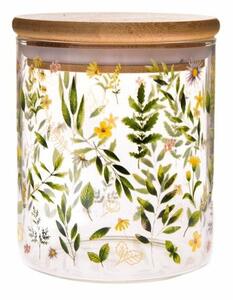 Pojemnik szklany z pokrywką bambusową Kwiaty łąkowe, 440 ml