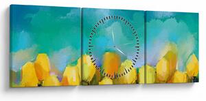 Obraz żółtych tulipanów (z zegarem) (90x30 cm)