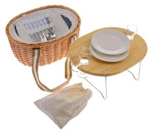 Wiklinowy kosz piknikowy ze stałą pokrywą/stolikiem dla 2 osób z torbą term., 40 x 31 x 21 cm, 3 kg