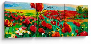 Obraz pola z makami (z zegarem) (90x30 cm)