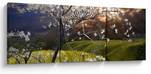 Obraz - Kwitnące drzewo w krajobrazie (z zegarem) (90x30 cm)
