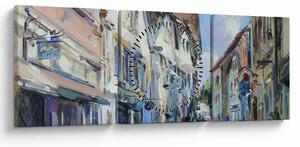 Obraz - Aleja starego miasta, malarstwo akrylowe (z zegarem) (90x30 cm)