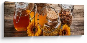 Obraz - Martwa natura z słoikami miodu (z zegarem) (90x30 cm)