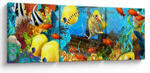 Obraz - Kolorowa rafa koralowa (z zegarem) (90x30 cm)