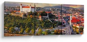 Obraz - Panorama Bratysławy, Słowacja (z zegarem) (90x30 cm)