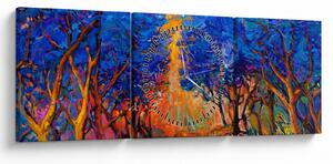 Obraz - Jesienne korony drzew, nowoczesny impresjonizm (z zegarem) (90x30 cm)