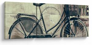 Obraz - Vintage rower z kwiatami (z zegarem) (90x30 cm)