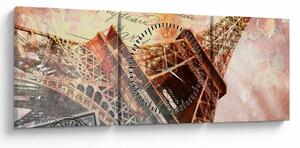 Obraz - Wieża Eiffla w stylu vintage (z zegarem) (90x30 cm)