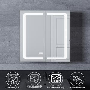 SONNI Aluminium 65x65cm Szafka azienkowa z lustrem przeciwmgielnym z przecznikiem dotykowym Owietlenie LED Bezprzewodowy zawias z gniazdem golarki