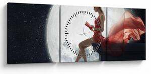 Obraz - Kobieta w świetle księżyca (z zegarem) (90x30 cm)