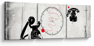 Obraz - Rysunek telefonu w stylu Banksy (z zegarem) (90x30 cm)