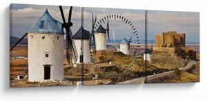 Obraz - Wiatraki Consuegra, Hiszpania (z zegarem) (90x30 cm)