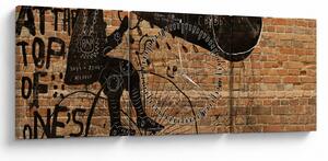 Obraz - Mężczyzna na rowerze w stylu Banksy (z zegarem) (90x30 cm)